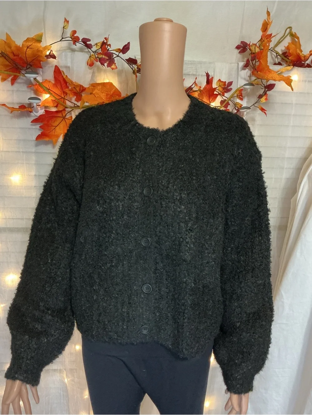 Zenana Teddy Bouclé Button Jacket - black